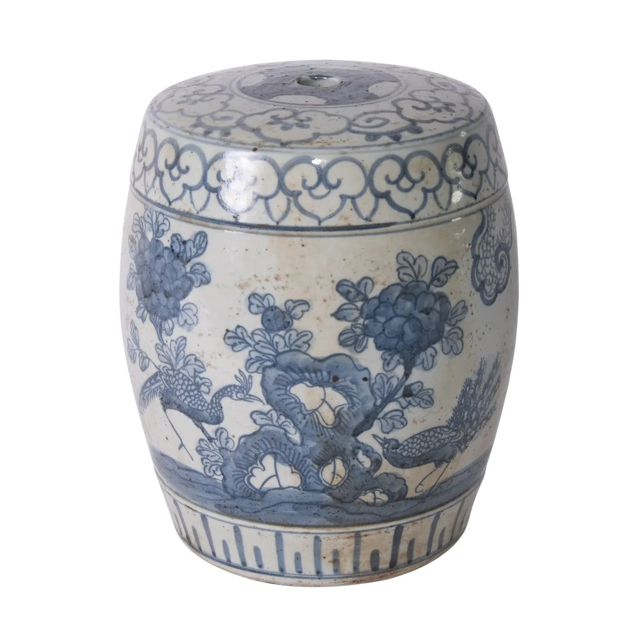 Blue And White Pheasant Flower Mini Stool