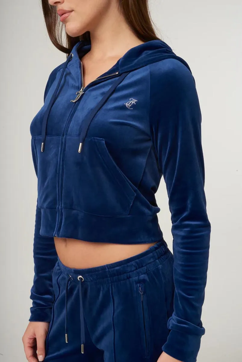 Blue depths diamant  velour zip-through hoodie with  tracksuit bottom