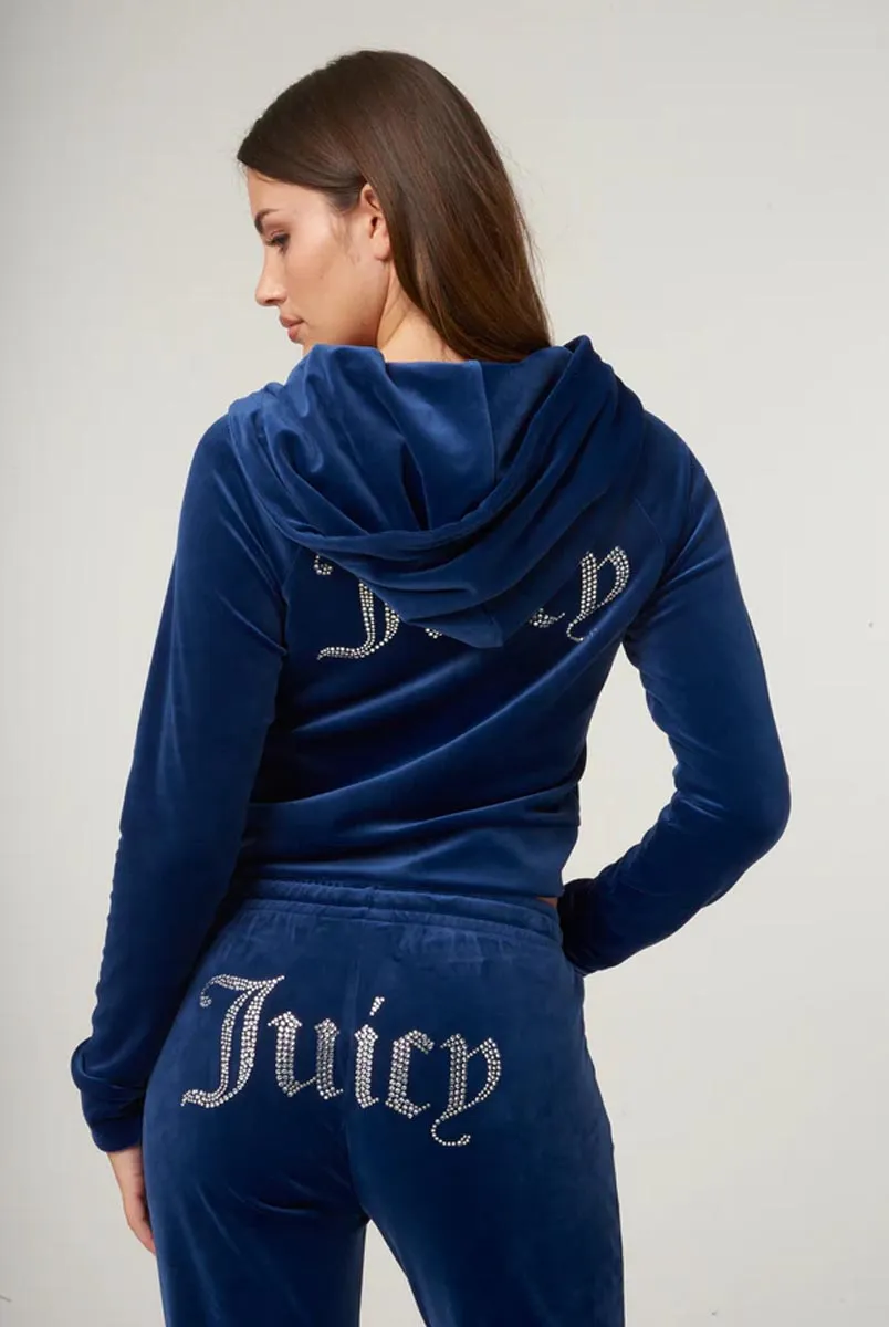 Blue depths diamant  velour zip-through hoodie with  tracksuit bottom