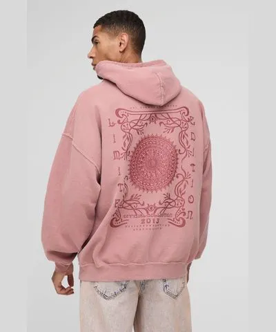 boohoo Mens Oversized Limited Edition Puff Print Washed Hoodie