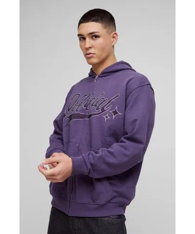 boohoo Mens Oversized Official Rhinestone Loopback Zip Through Hoodie