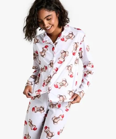 boohoo Womens Tall Christmas Bear Print Pyjama Set