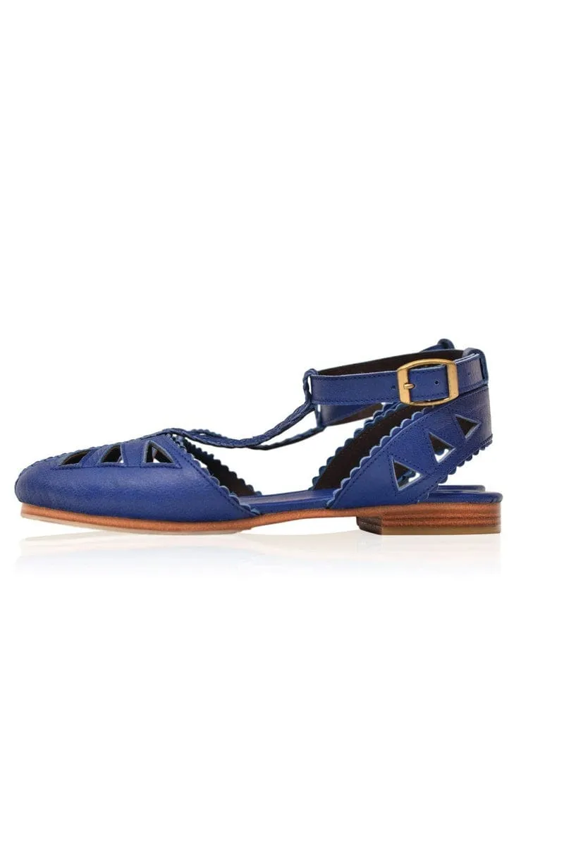 Bounty T-strap Leather Sandals in Royal Blue