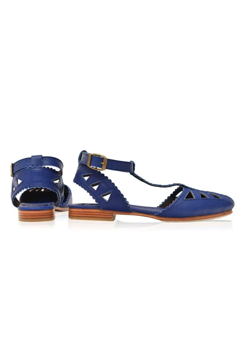 Bounty T-strap Leather Sandals in Royal Blue