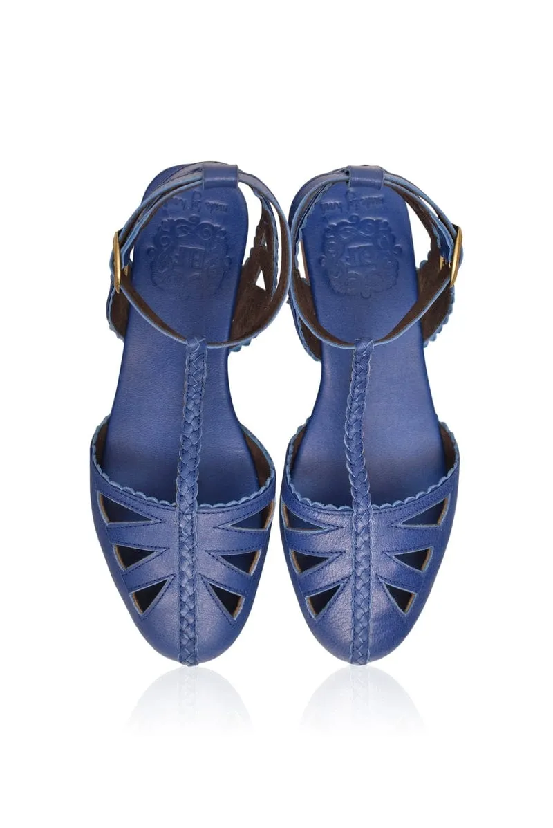 Bounty T-strap Leather Sandals in Royal Blue