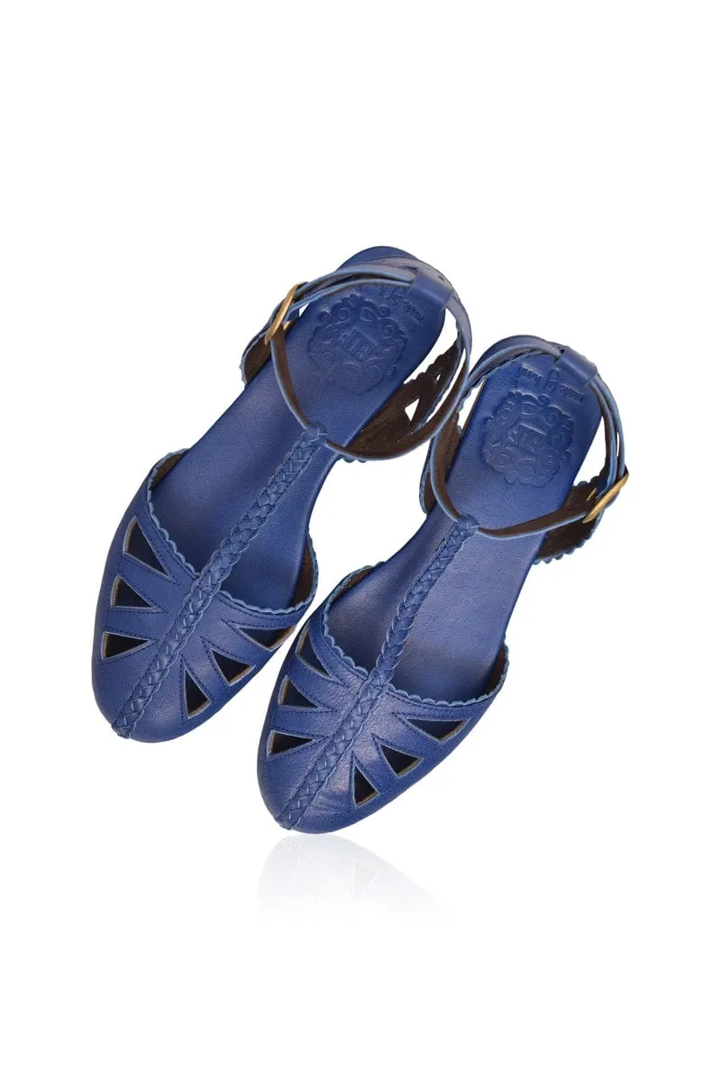 Bounty T-strap Leather Sandals in Royal Blue