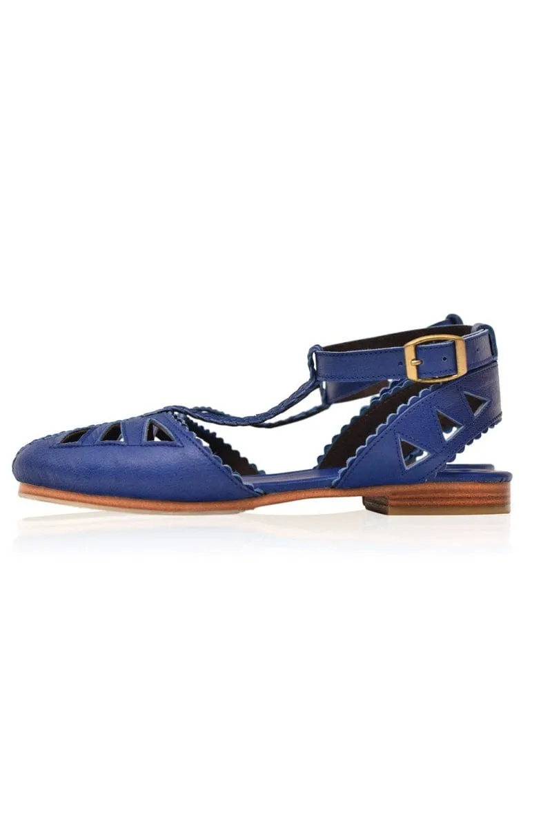 Bounty T-strap Leather Sandals in Royal Blue