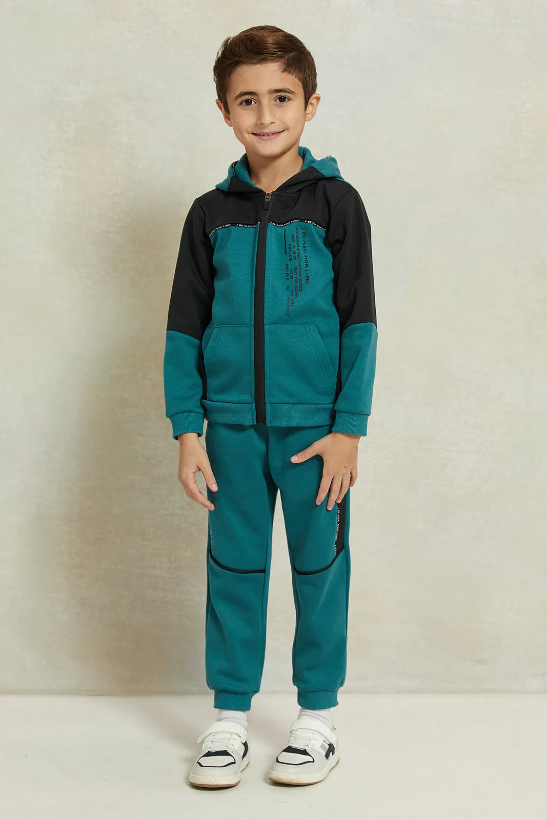 Boys Black And Teal Hooded Jogger Set (2 Piece)