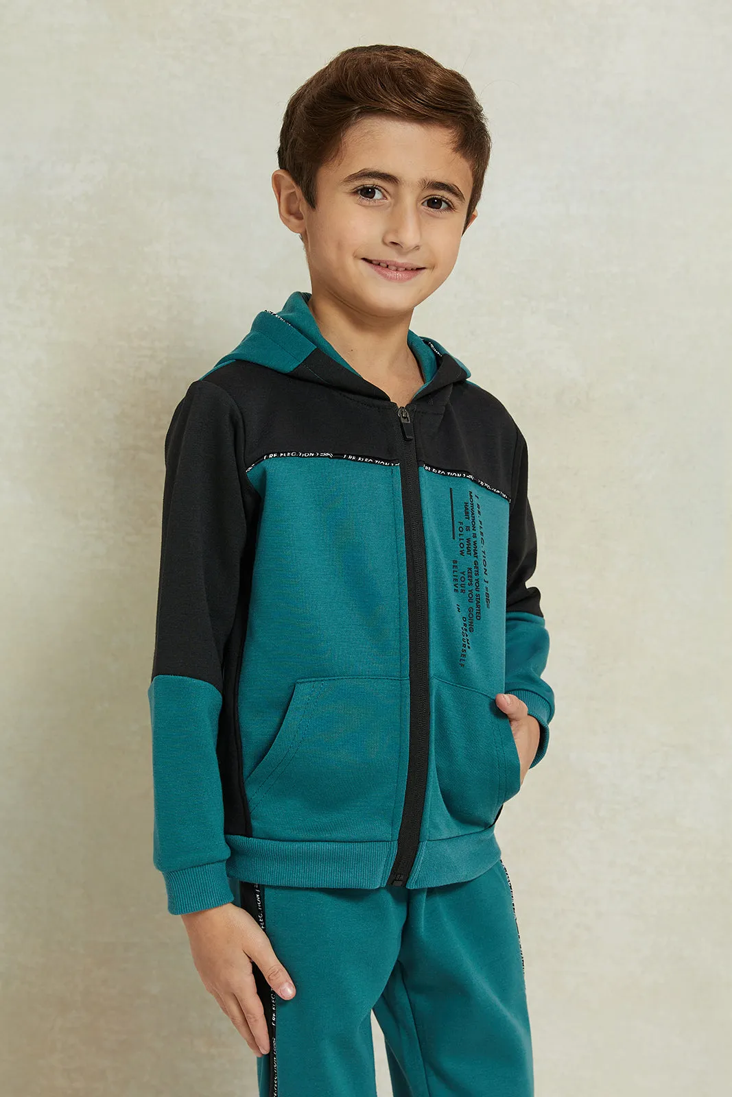 Boys Black And Teal Hooded Jogger Set (2 Piece)