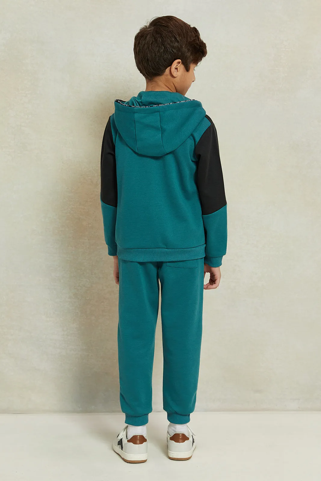 Boys Black And Teal Hooded Jogger Set (2 Piece)