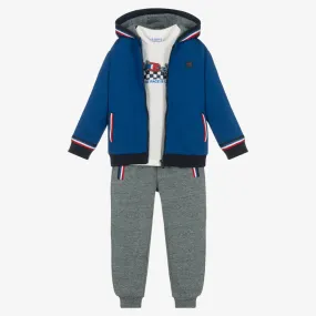 Boys Blue & Grey Cotton Tracksuit Set