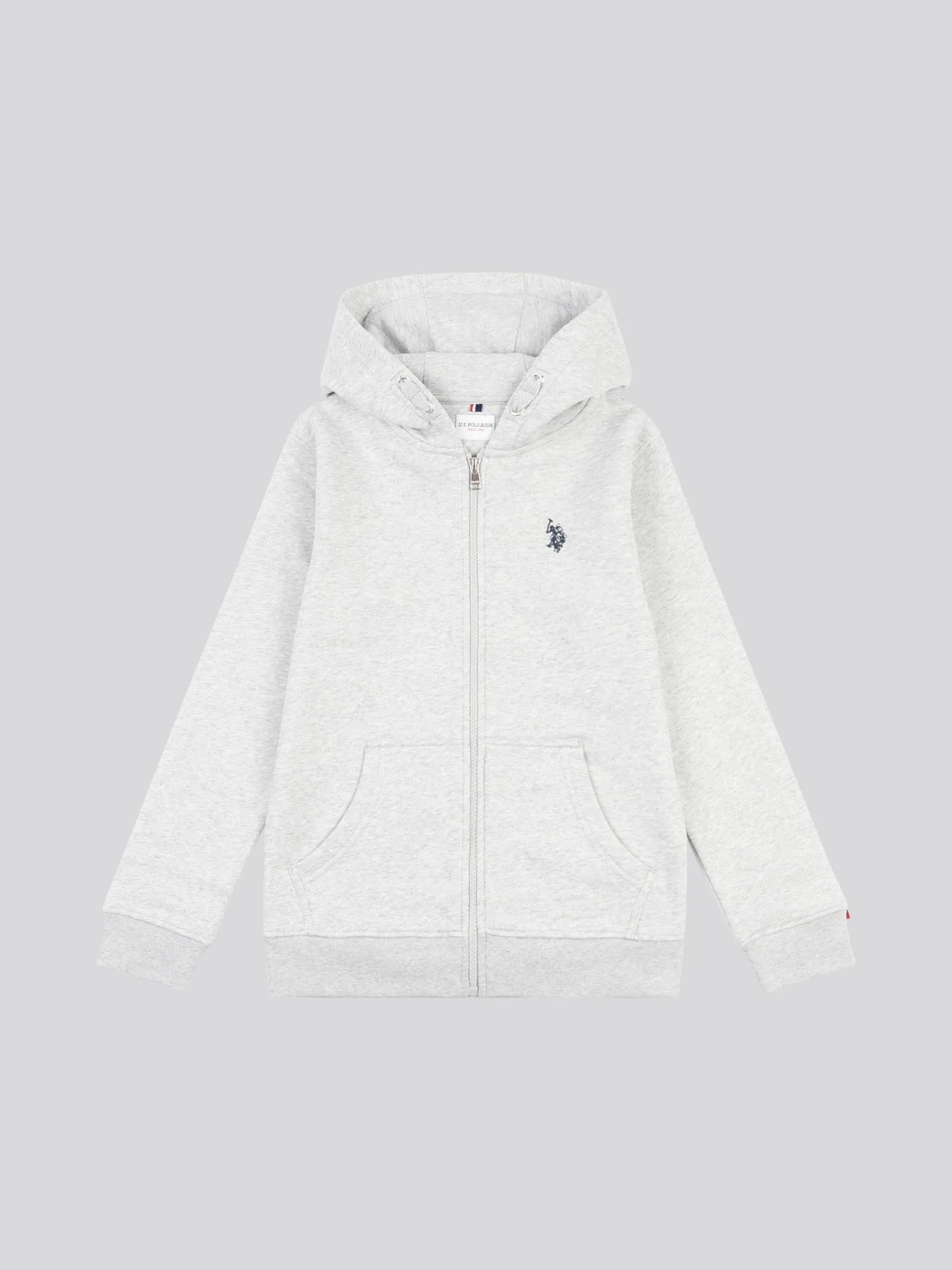 Boys Double Horsemen Zip Hoodie in Mid Grey Marl