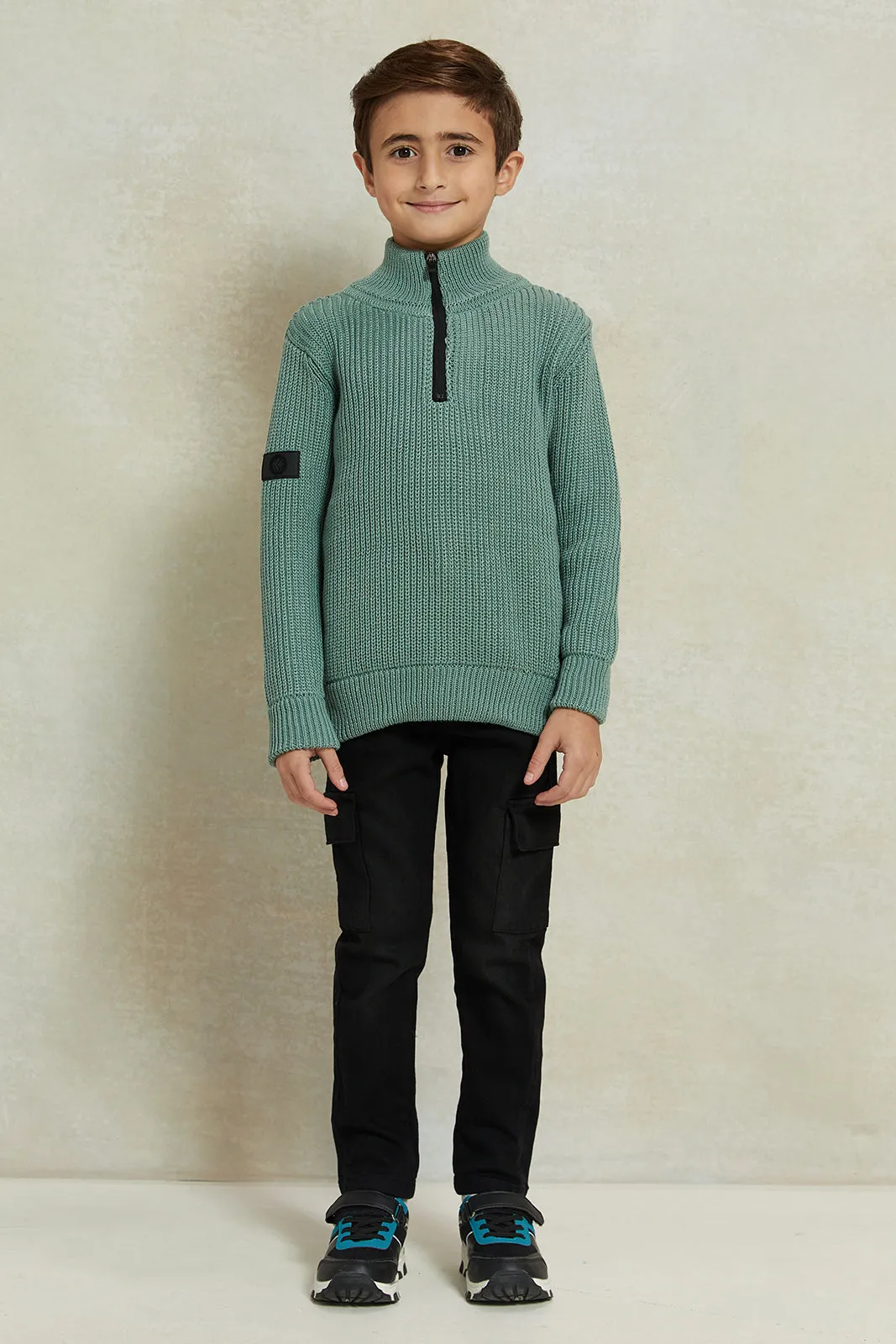 Boys Green Zip Placket Pullover