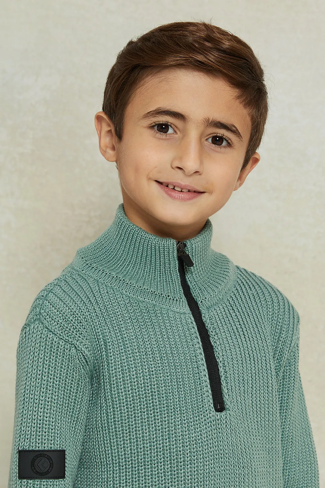 Boys Green Zip Placket Pullover