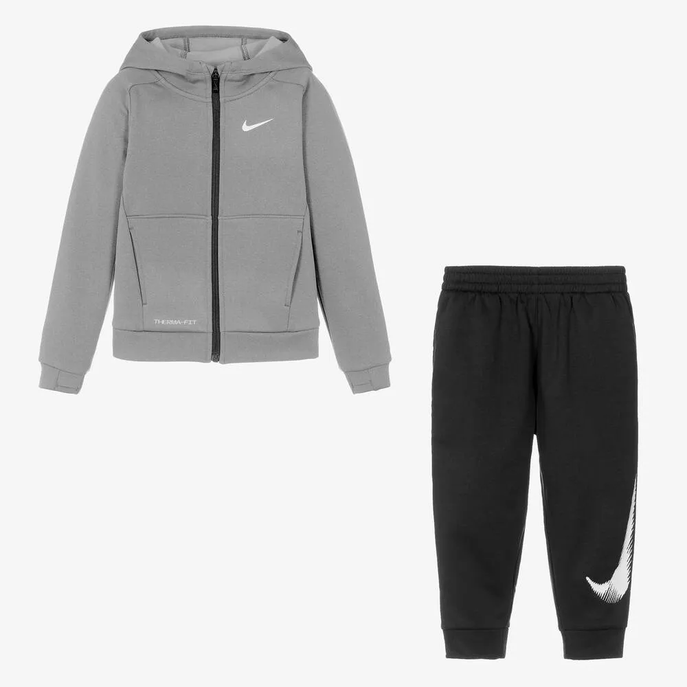 Boys Grey & Black Zip-Up Tracksuit