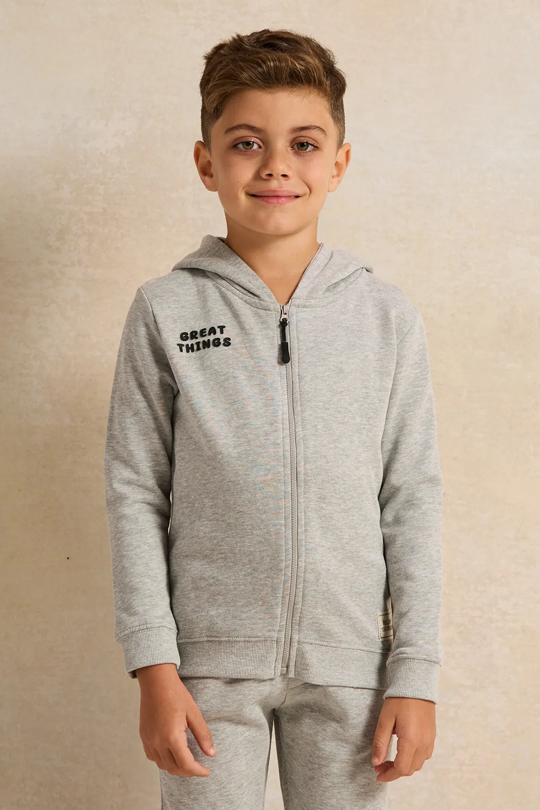 Boys Grey Hooded Zip-Through Jogging Set  (2 Piece)