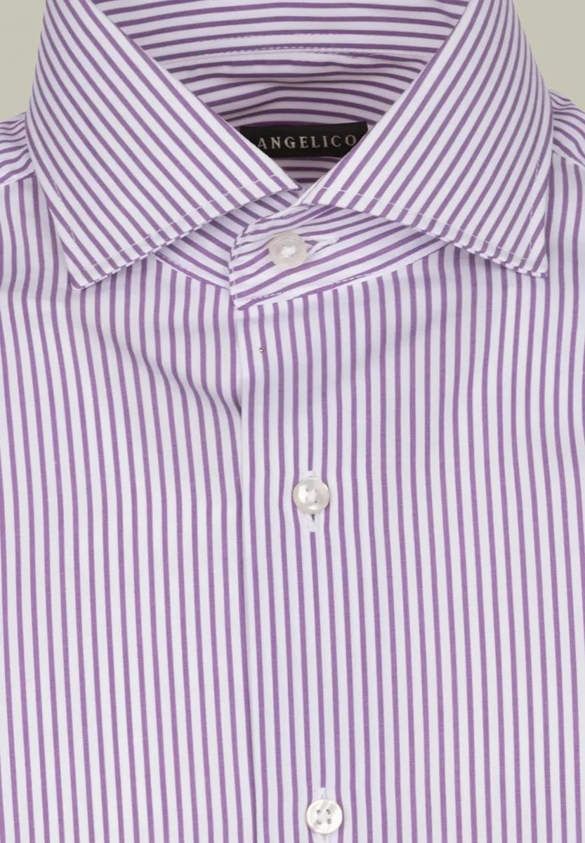 Camicia bianca rigata glicine slim