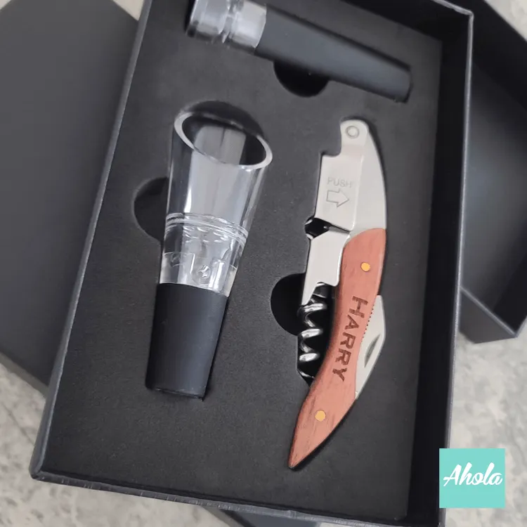 【Capso】Wooden Wine Tool Gift Set 木製開瓶器+倒酒器+酒塞禮盒套裝 (3-5個工作日完成)