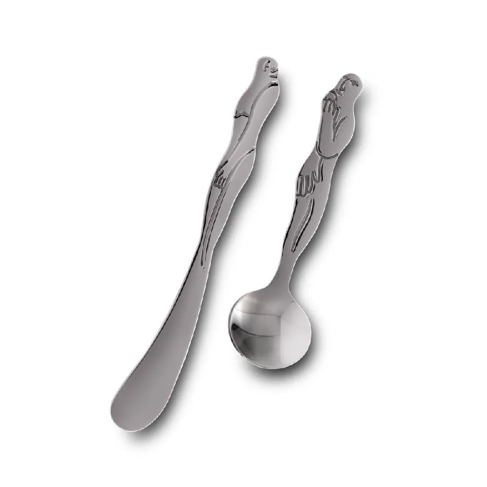 Carrol Boyes (Peeping Man) Butter Spreader And Sugar Ladle Set