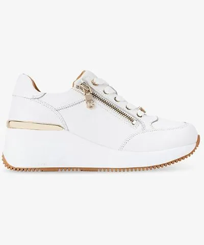 Carvela Womens White Skyline zip-embellished wedge leather low-top trainers