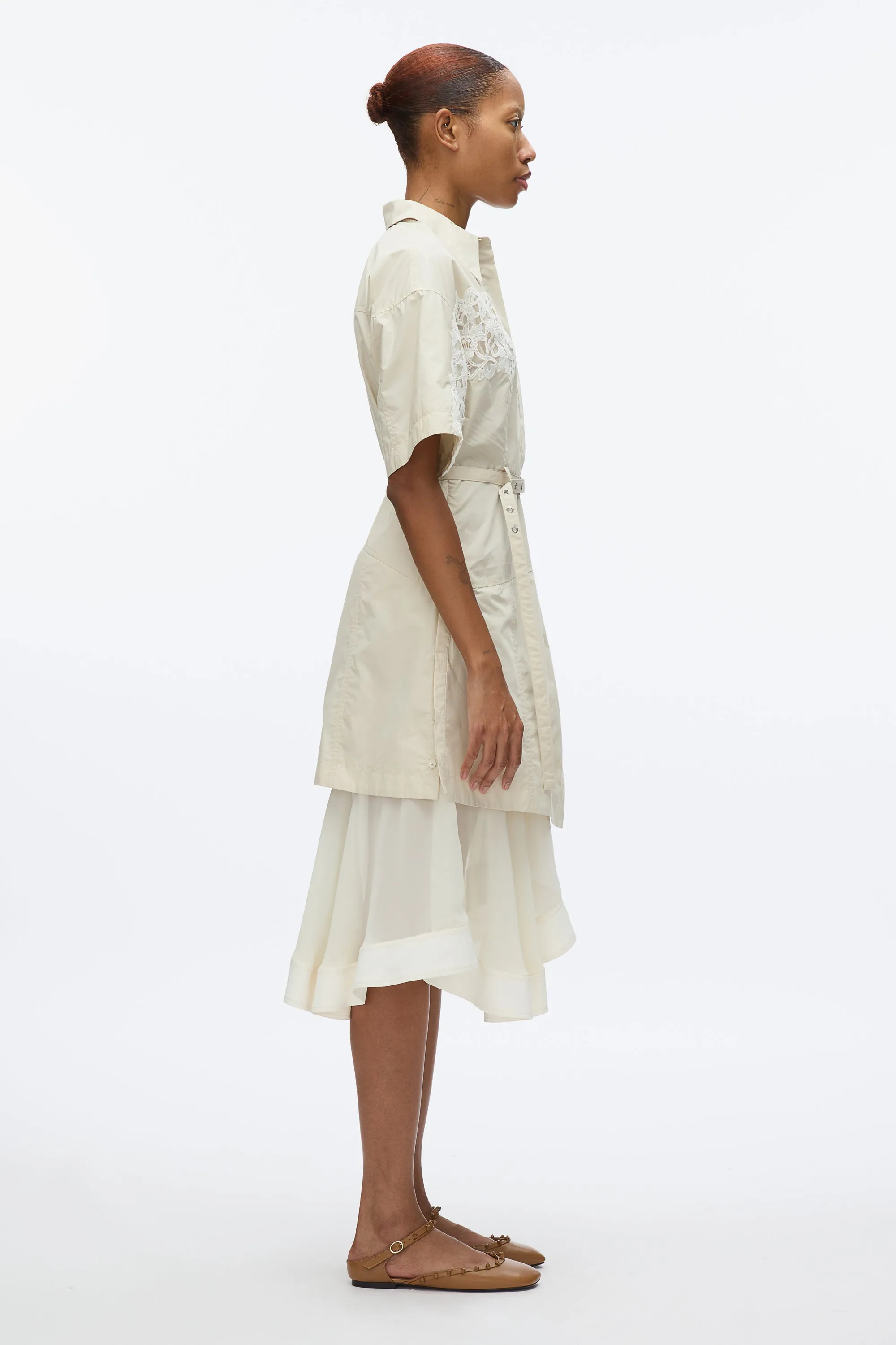 Cascade Hem Shirt Dress with Lace