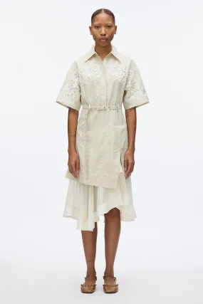 Cascade Hem Shirt Dress with Lace