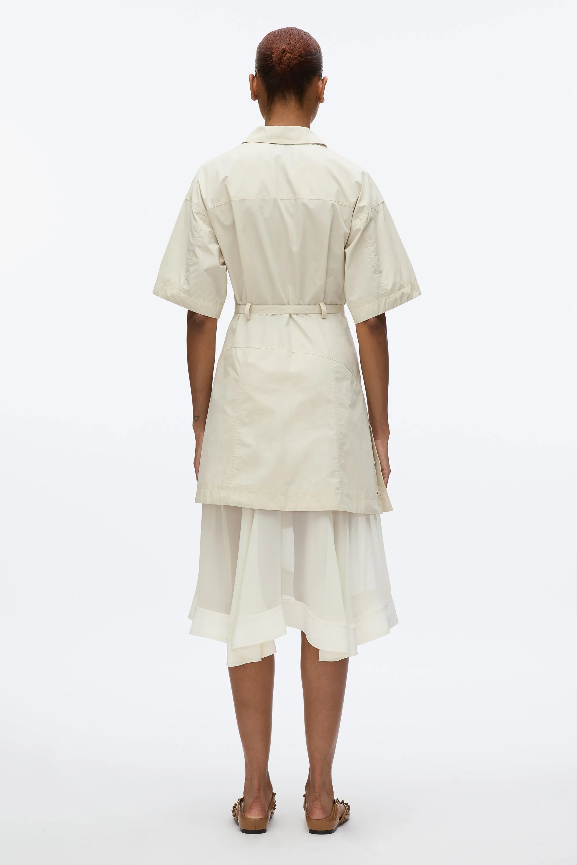 Cascade Hem Shirt Dress with Lace