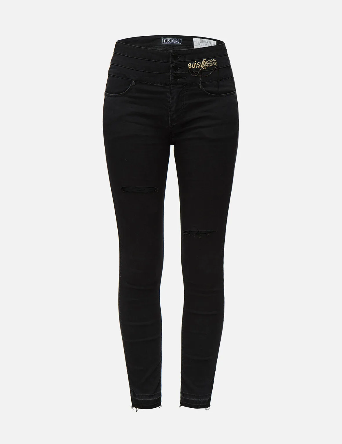 Chain and Logo Embroidered Skinny Jeans