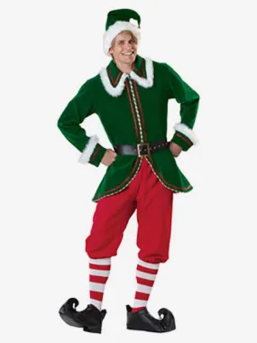 Christmas Santa Clause Costume Dark Green Velour 4 Pieces For Men