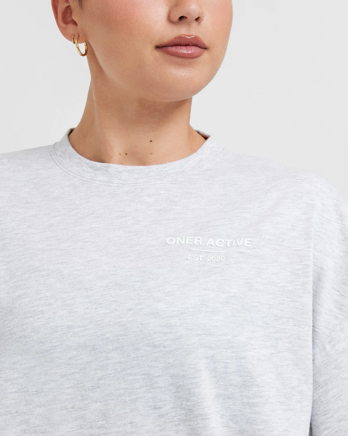 Classic Lifters Graphic Oversized Lightweight Long Sleeve Top | Light Grey Marl