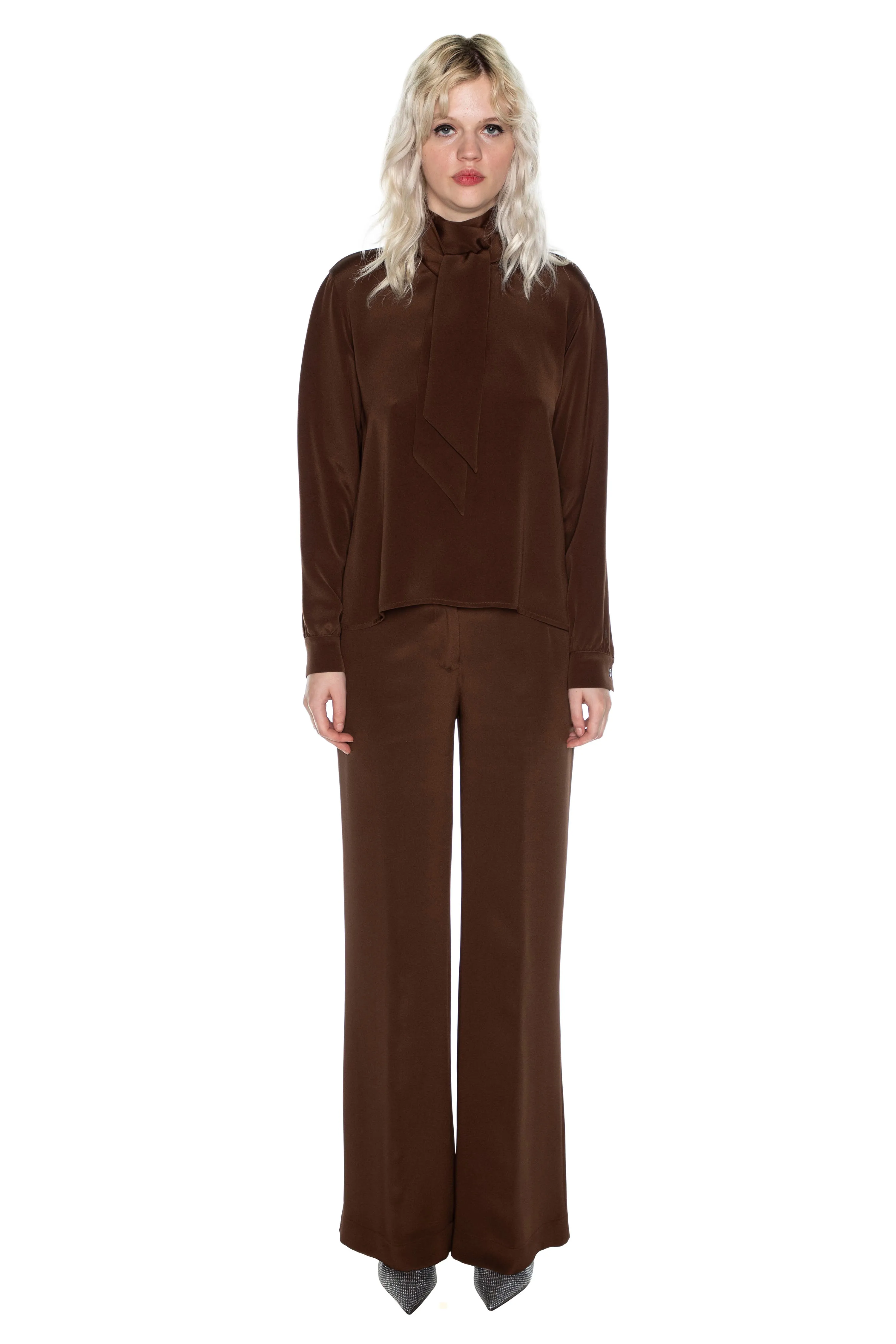 'COCOA POWDER' SLIM KEITH TIE BLOUSE