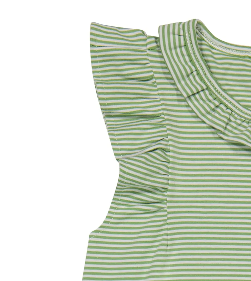 Colette Ruffle Dress Green Stripe