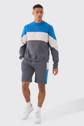 Colour Block Sweatshirt Short Tracksuit | boohooMAN UK