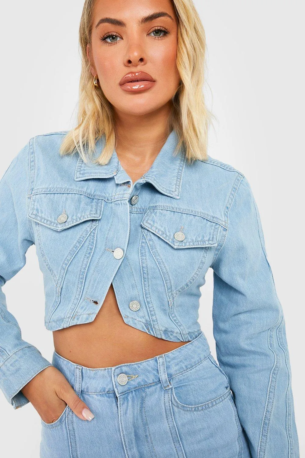 Contour Seam Cropped Denim Jacket