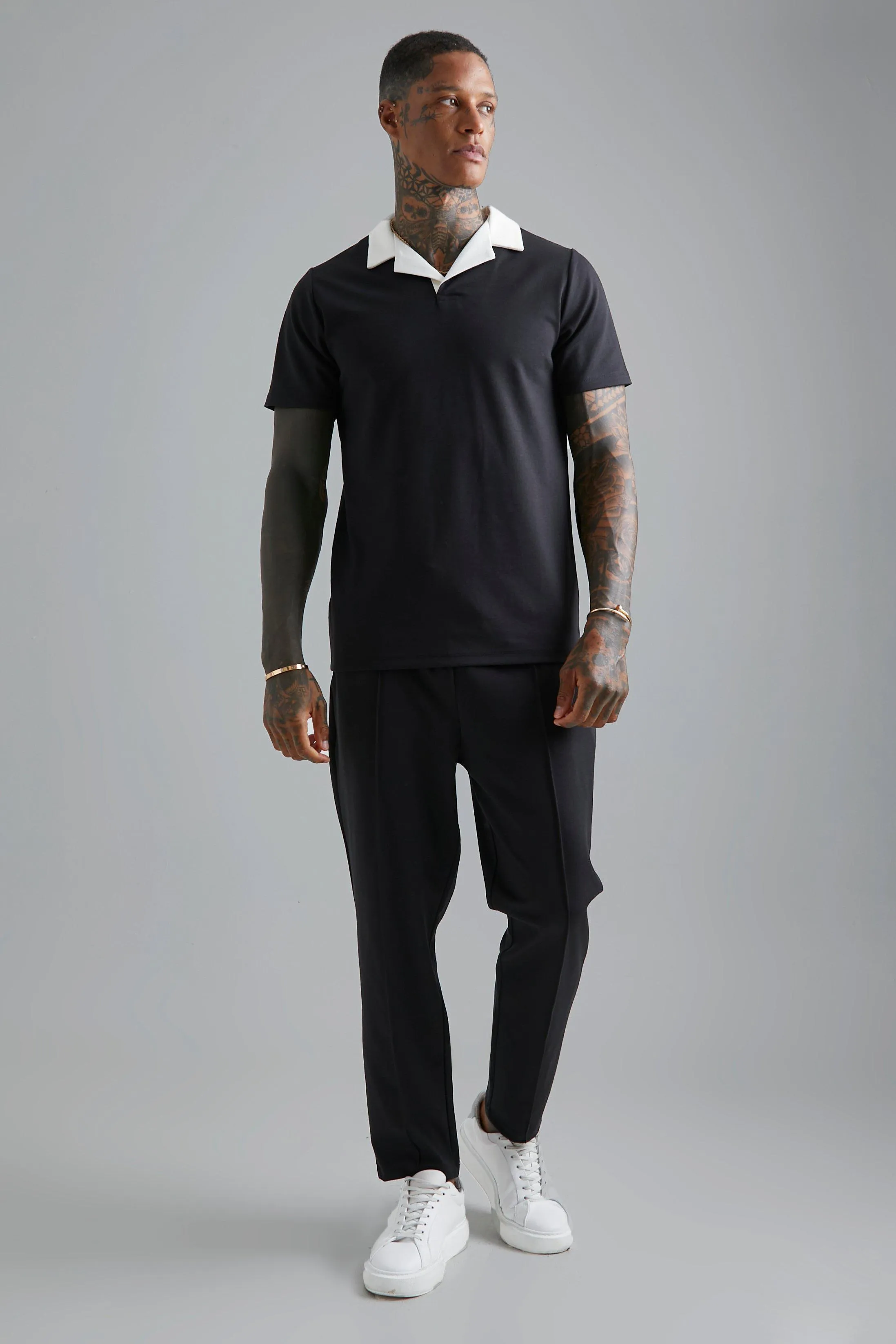 Contrast Revere Polo And Jogger Set