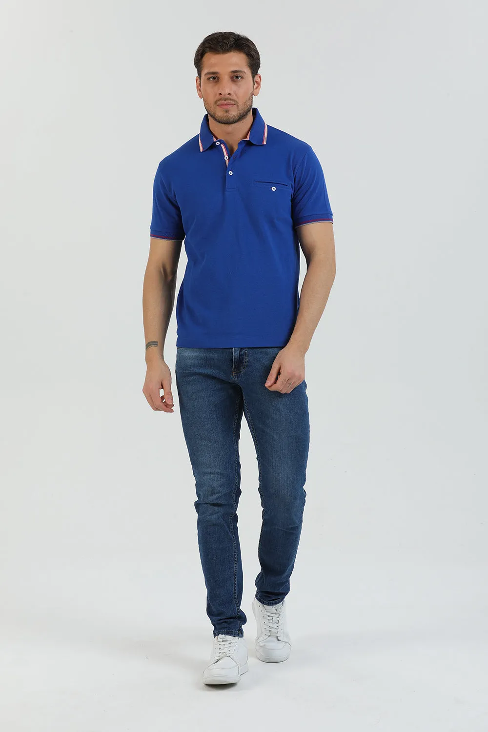 Cotton Man Polo Navy Blue