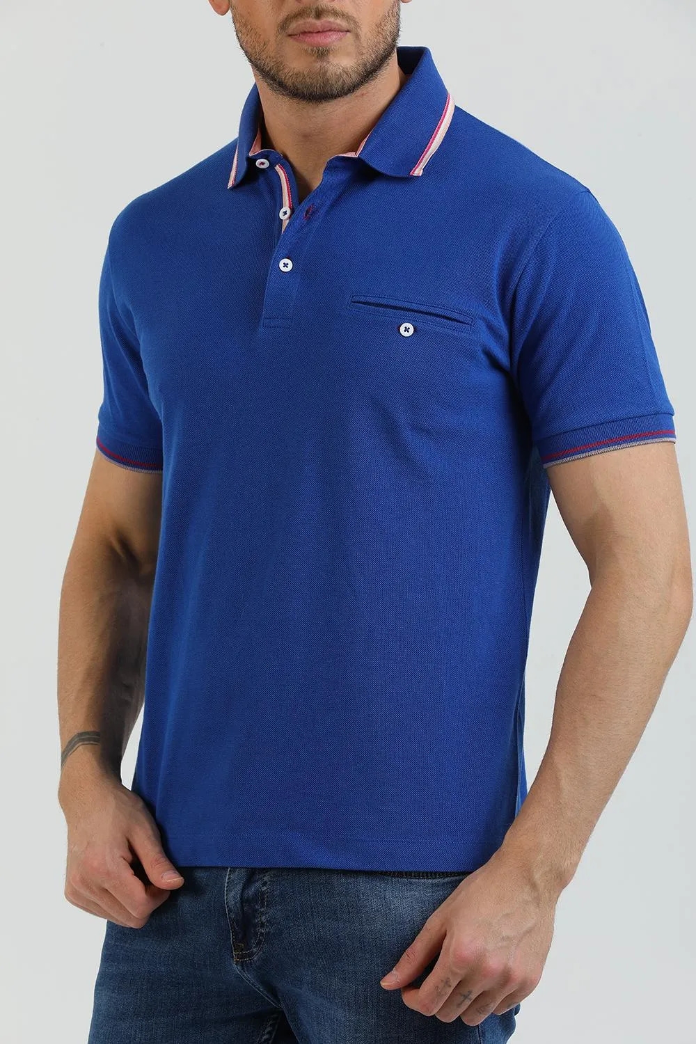 Cotton Man Polo Navy Blue