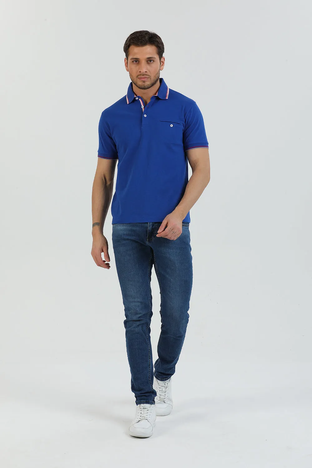 Cotton Man Polo Navy Blue