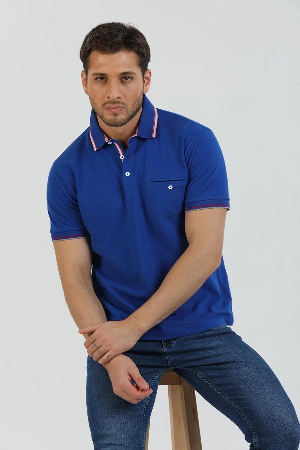 Cotton Man Polo Navy Blue