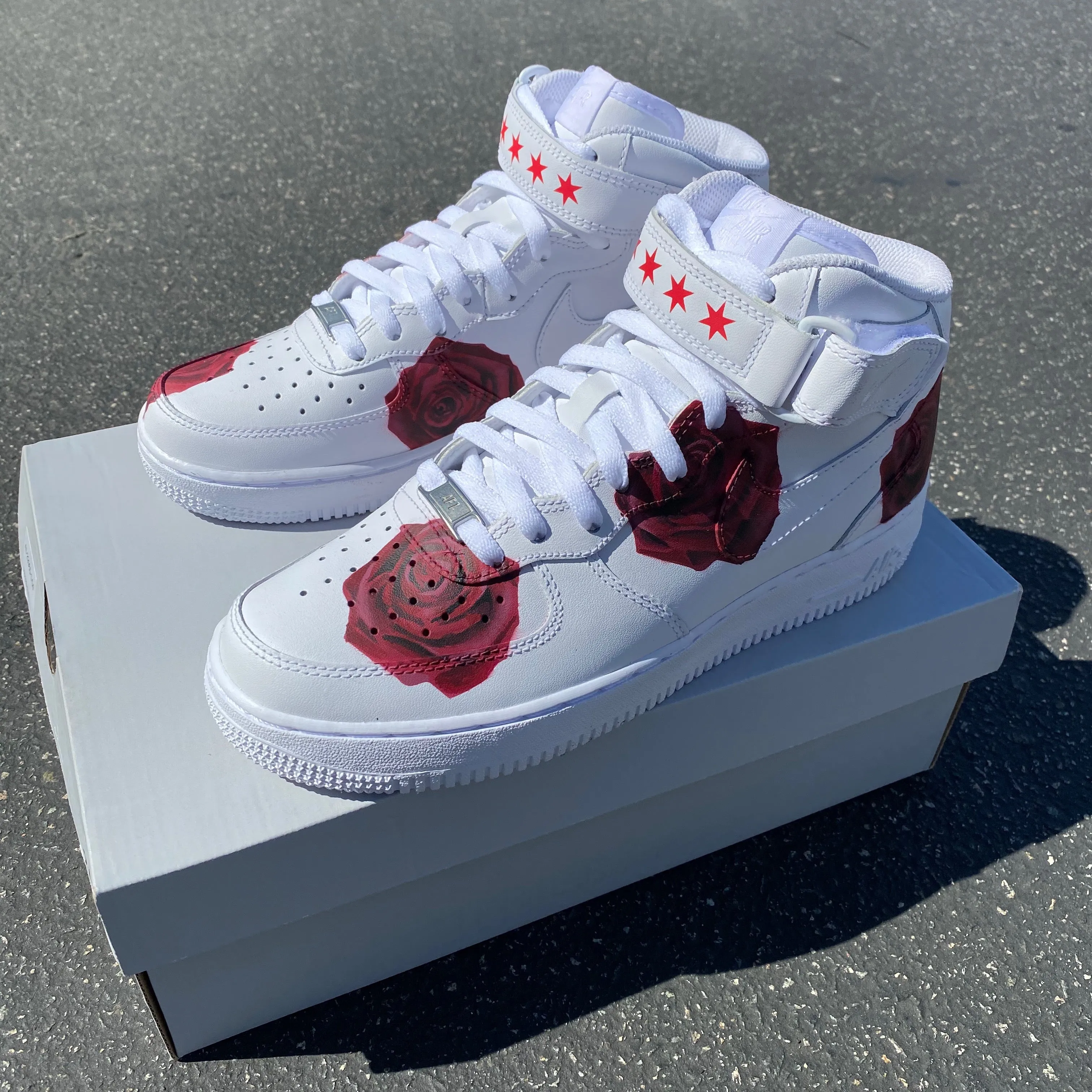 Custom Hand Painted Red Rose Nike Air Force 1 Mid