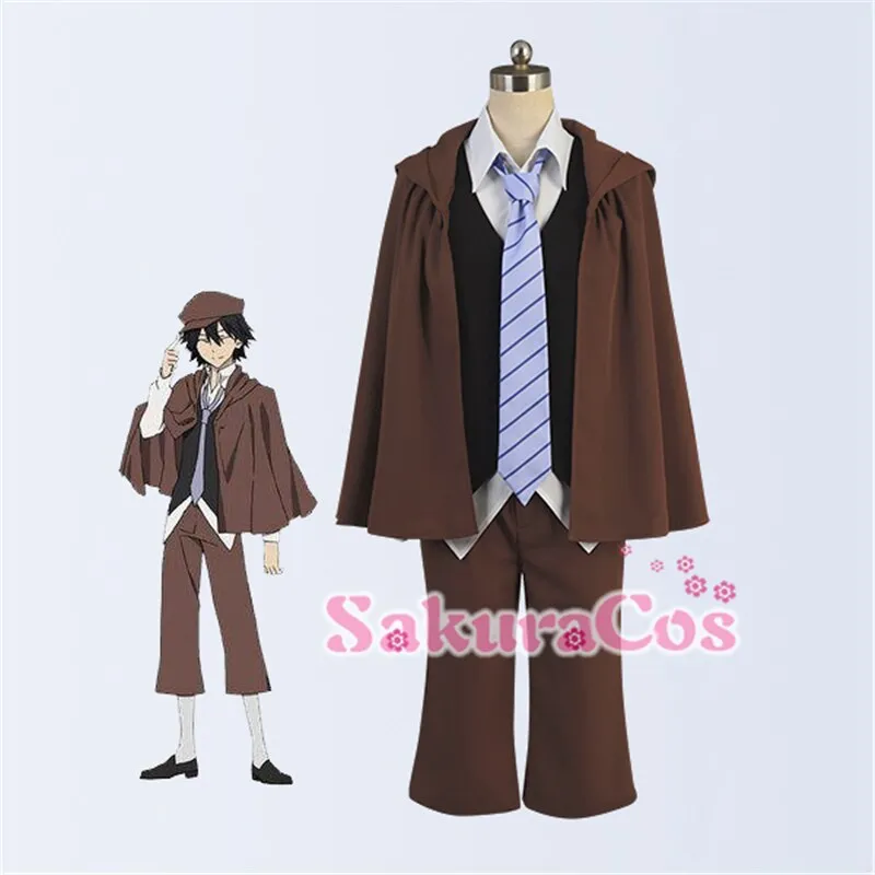 Custom Size Bungo Stray Dogs Edogawa Ranpo Cosplay Costume With Full Uniform Sets Shirt+Cloak+Vest+Shorts+Tie+Hat For Christmas