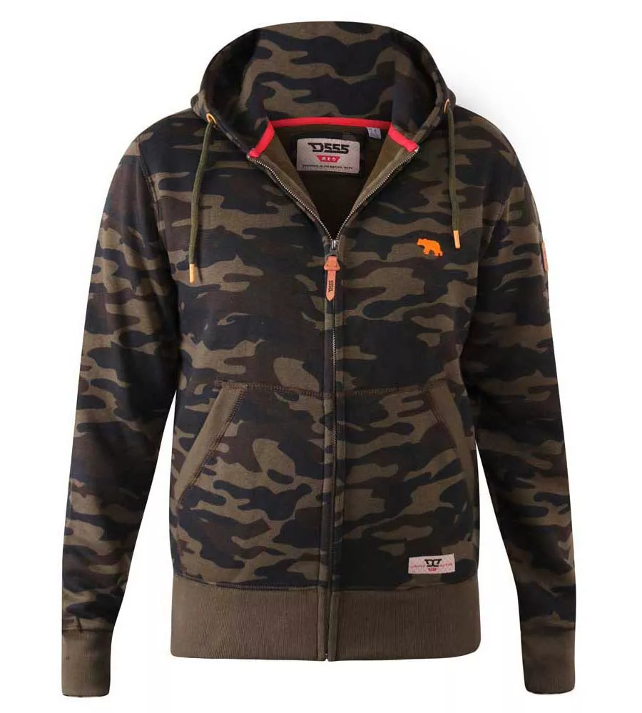 D555 Big Mens Full Zip Hoodie With Camouflage Print (REGENT)