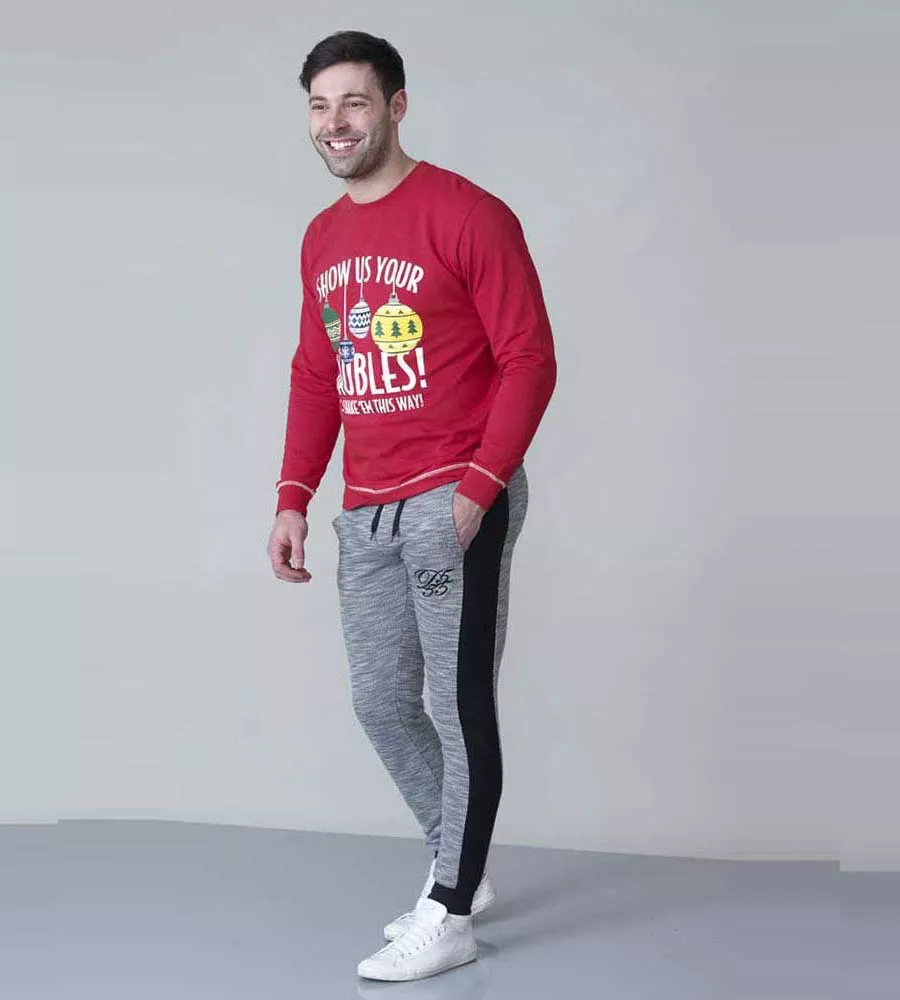 D555 Tall Mens Baubles Christmas Sweatshirt (BAUBLES NAVY)