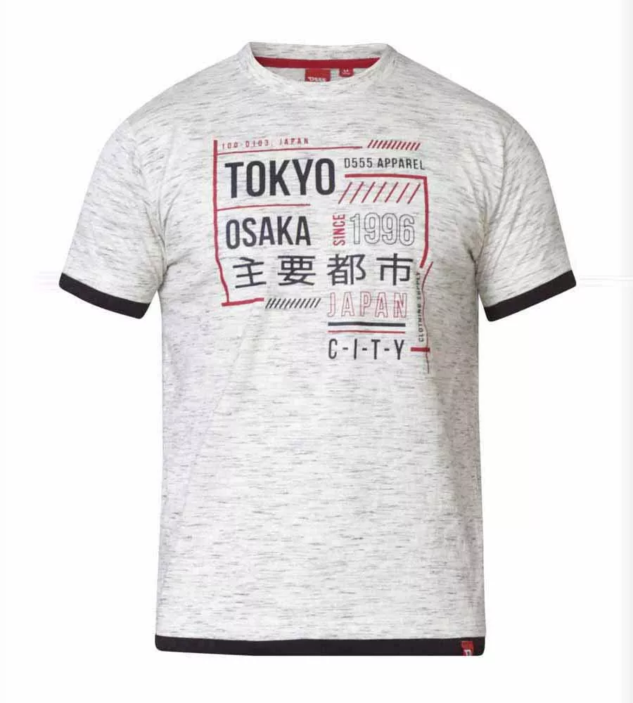 D555 Tall Mens Grey Tokyo Print T-Shirt With Double Layer Hem & Cuffs (MERLIN 1)