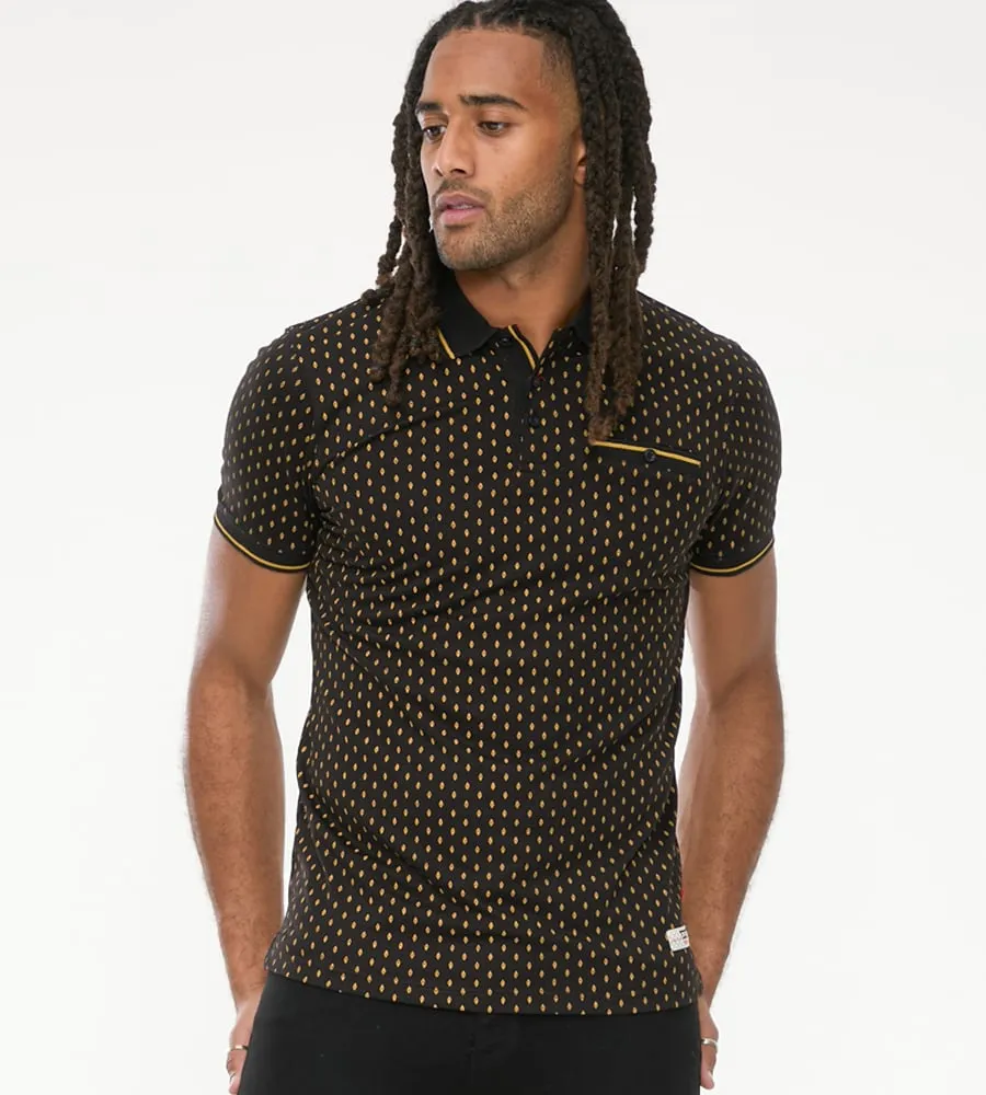 D555 Tall Mens Jersey Polo With All Over Print and Jacquard Trims (RAUL)