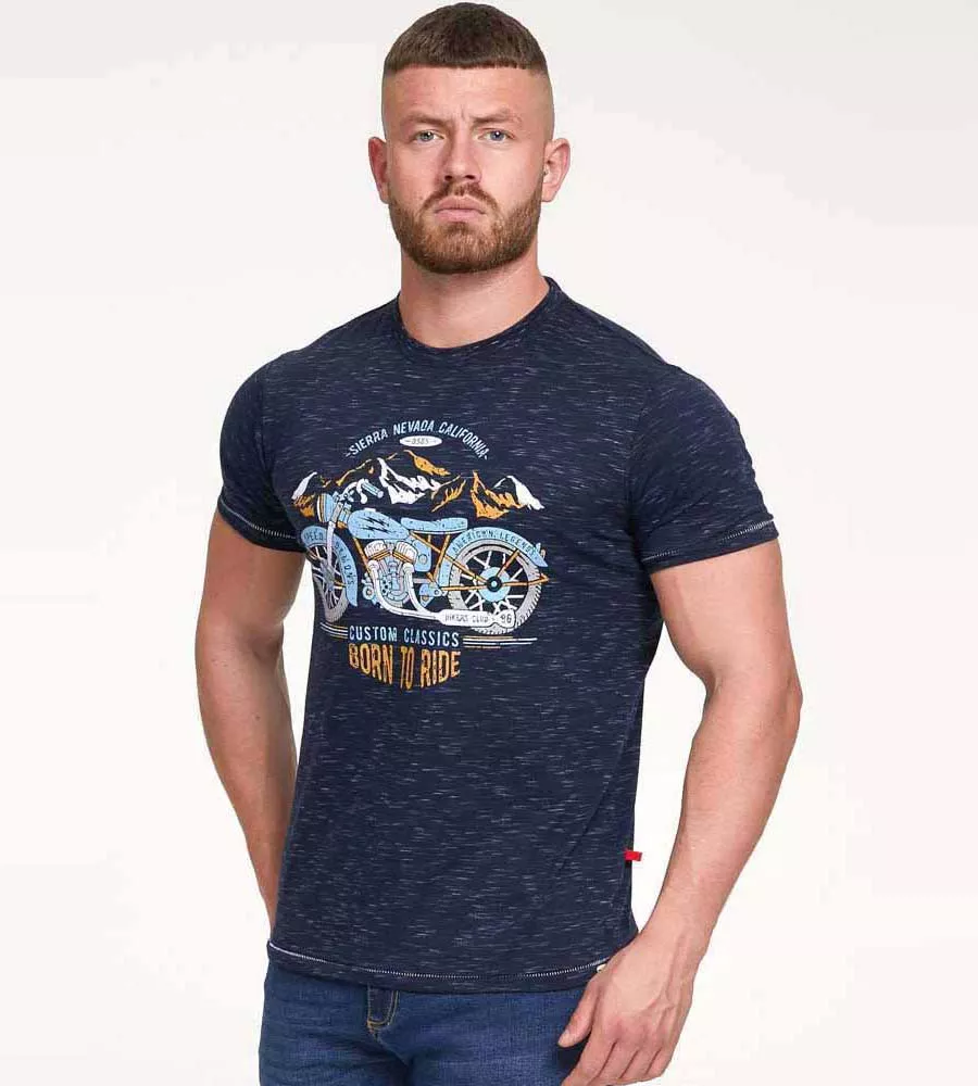 D555 Tall Mens Navy Motorbike Printed T-Shirt (JOSIAH)