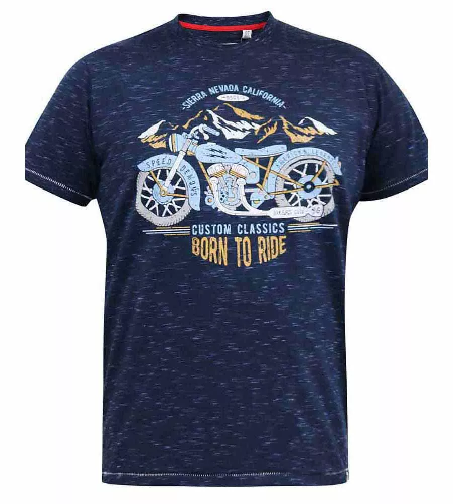 D555 Tall Mens Navy Motorbike Printed T-Shirt (JOSIAH)