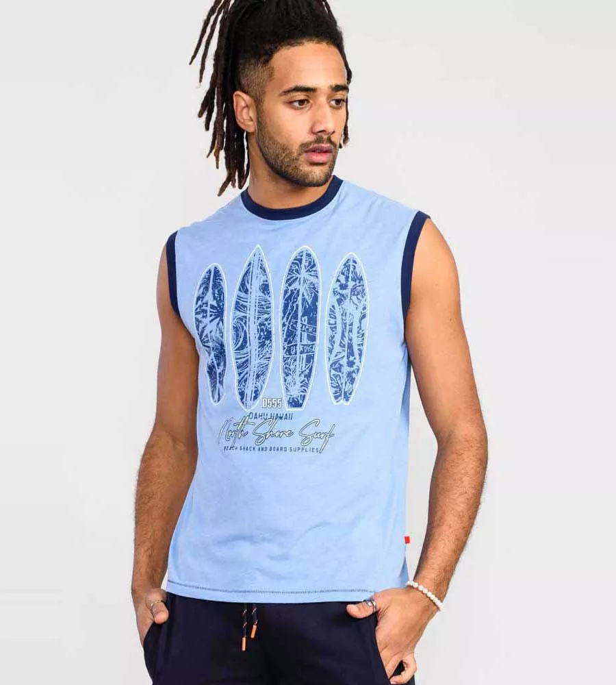 D555 Tall Mens Surfboard Printed Sleeveless T-Shirt (BRETTON)