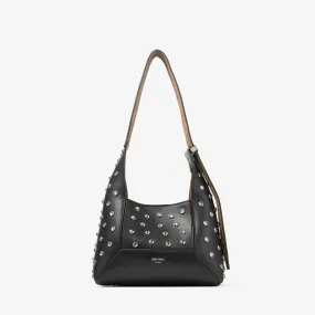 Diamond Hobo/S Black Leather Crystal Shoulder Bag