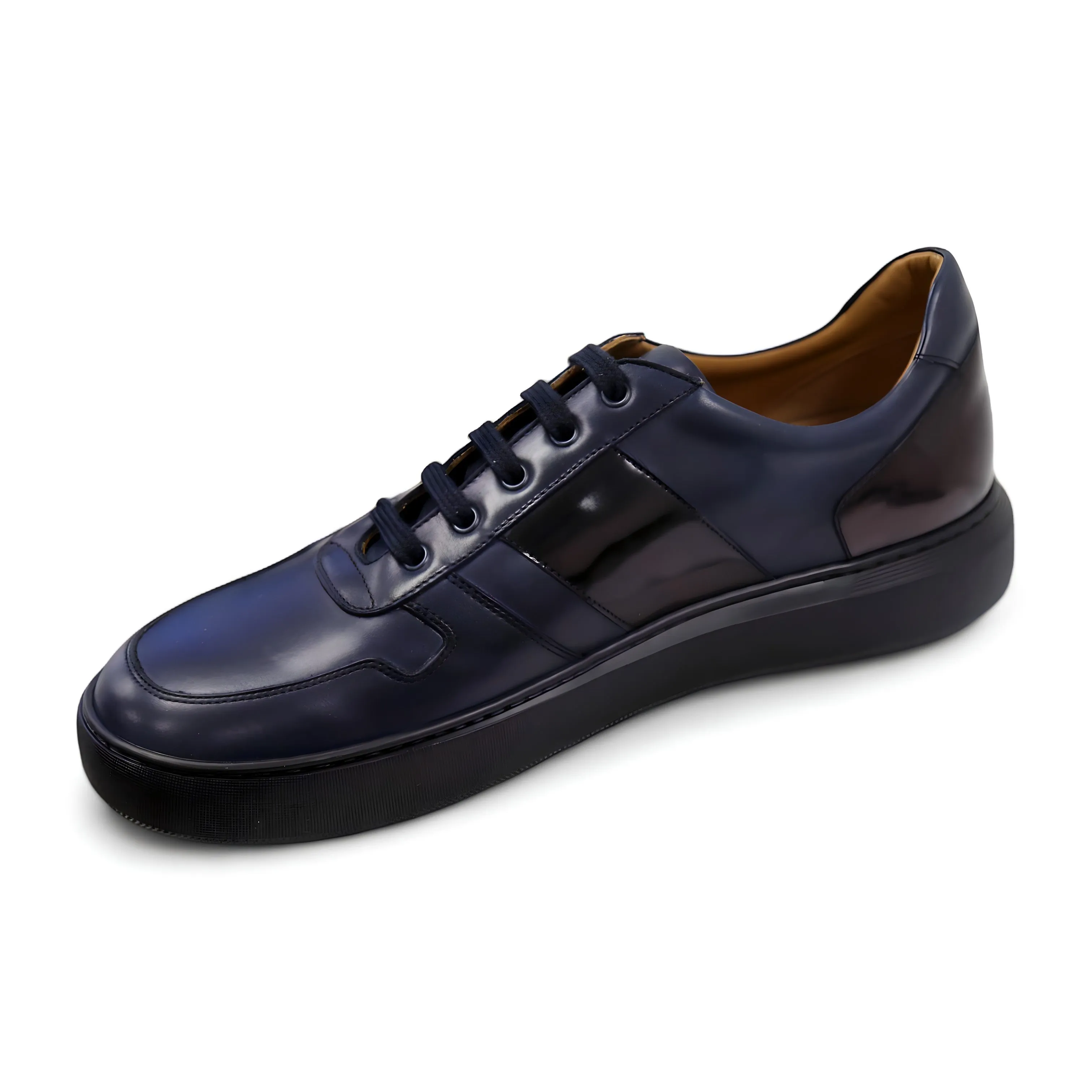 Donatello Duke Men's Shoes Blue & Black Calf-Skin Leather Casual Sneakers (DON1002)